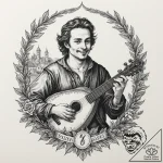 A sketch of jaskier the bard, with his lute a… – tattoo sketch (№1751340545_0, 01.07.2025 03:29) — tattoovalue.net
