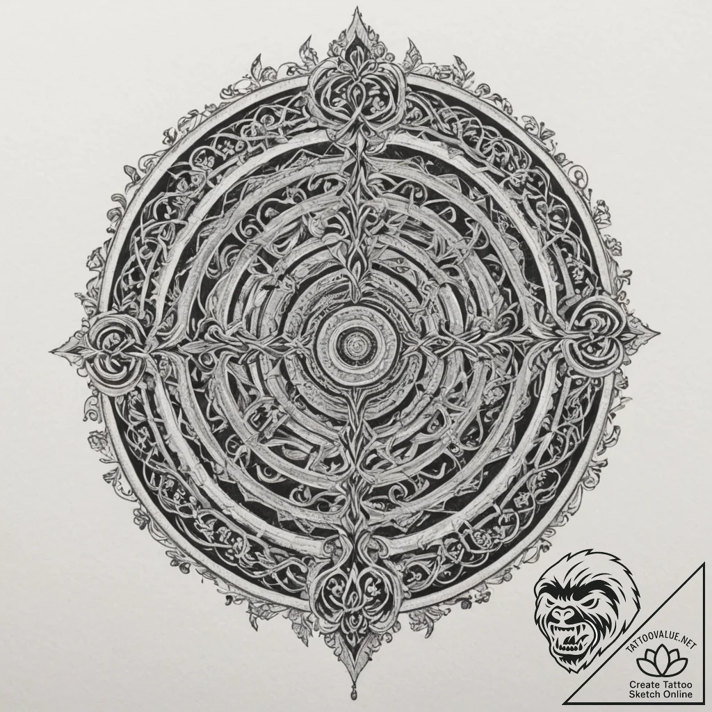 Labyrinth, concept art for tattoo, highly det... - tattoo sketch (№1751342234_0, 01.07.2025 03:57) — tattoovalue.net