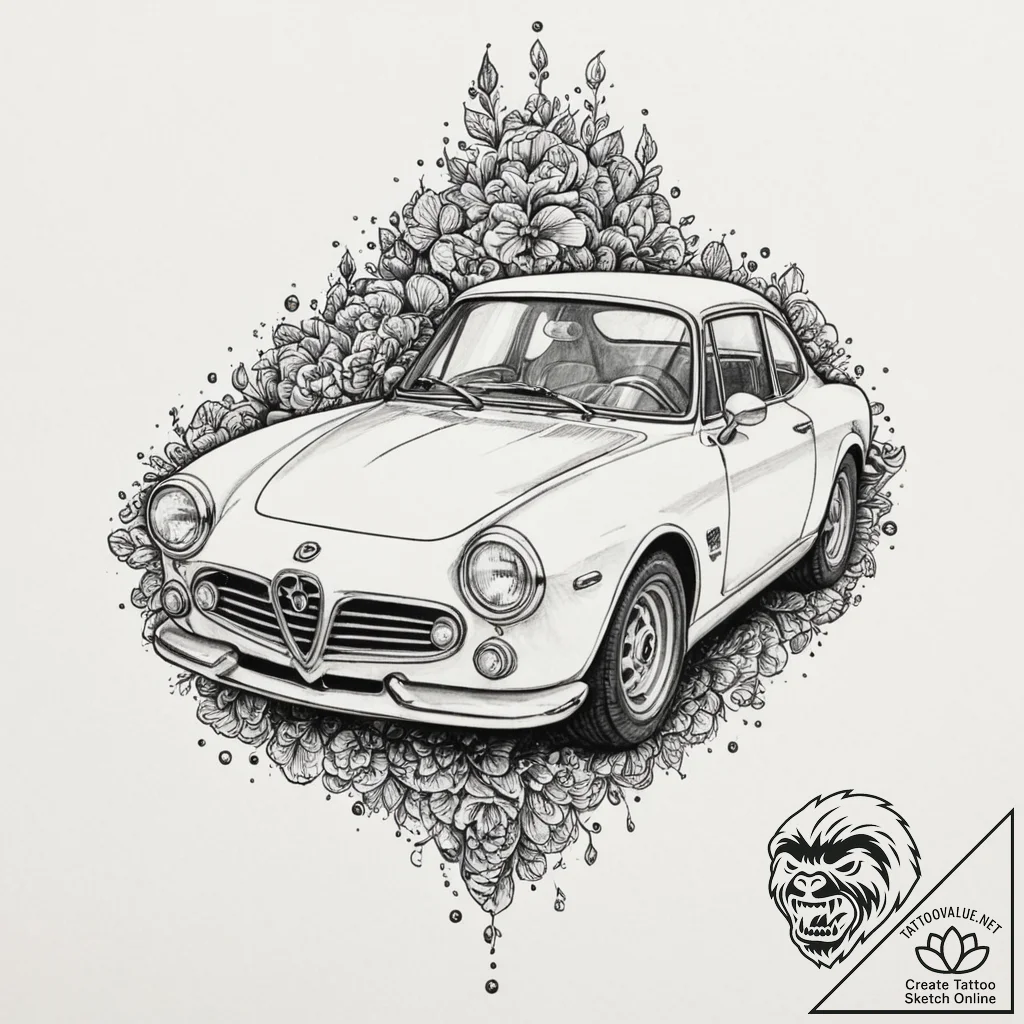 A linework design of the red alfa romeo from... - tattoo sketch (№1751342635_0, 01.07.2025 04:03) — tattoovalue.net
