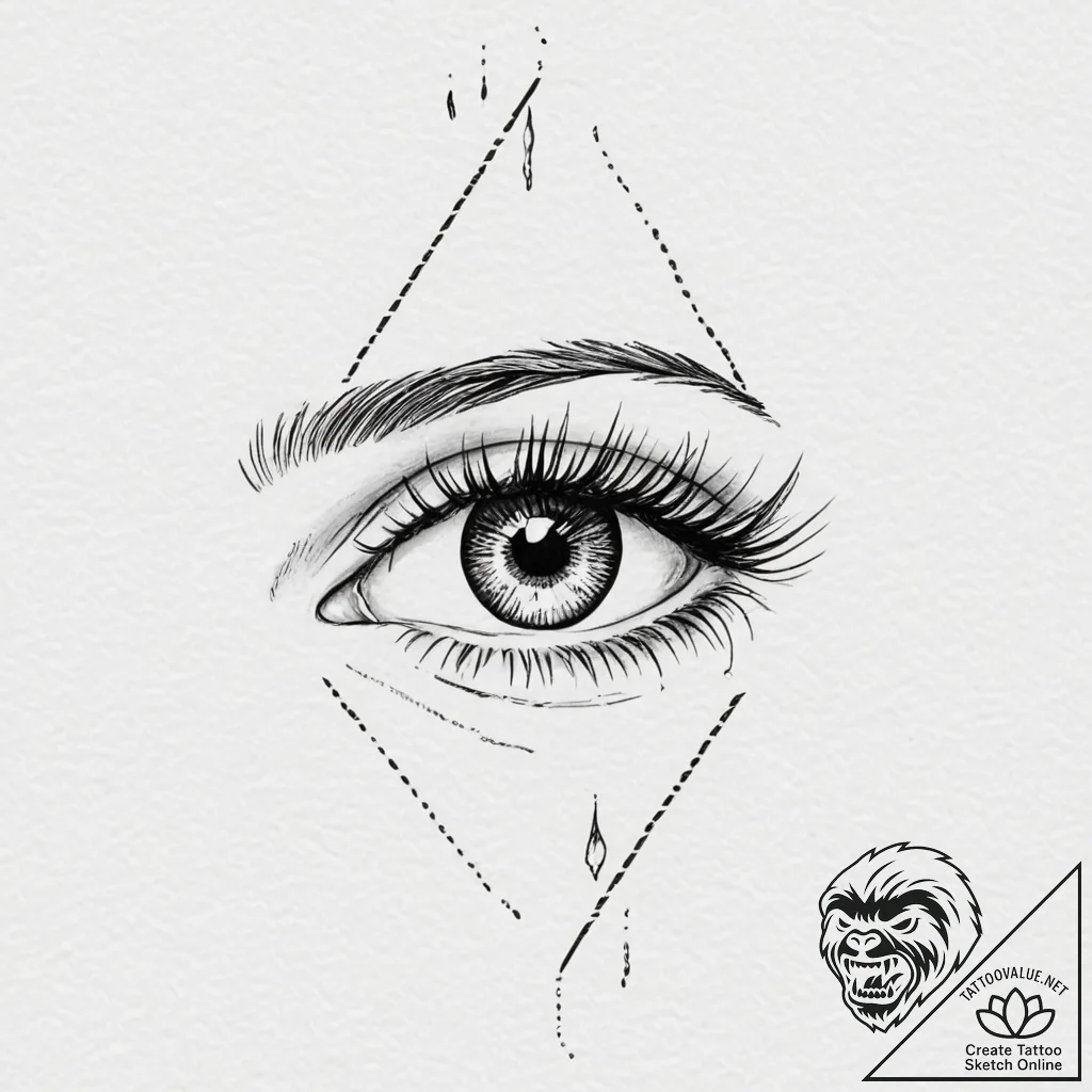 A single eye shedding a tear that becomes an... - tattoo sketch (№1751343272_0, 01.07.2025 04:14) — tattoovalue.net