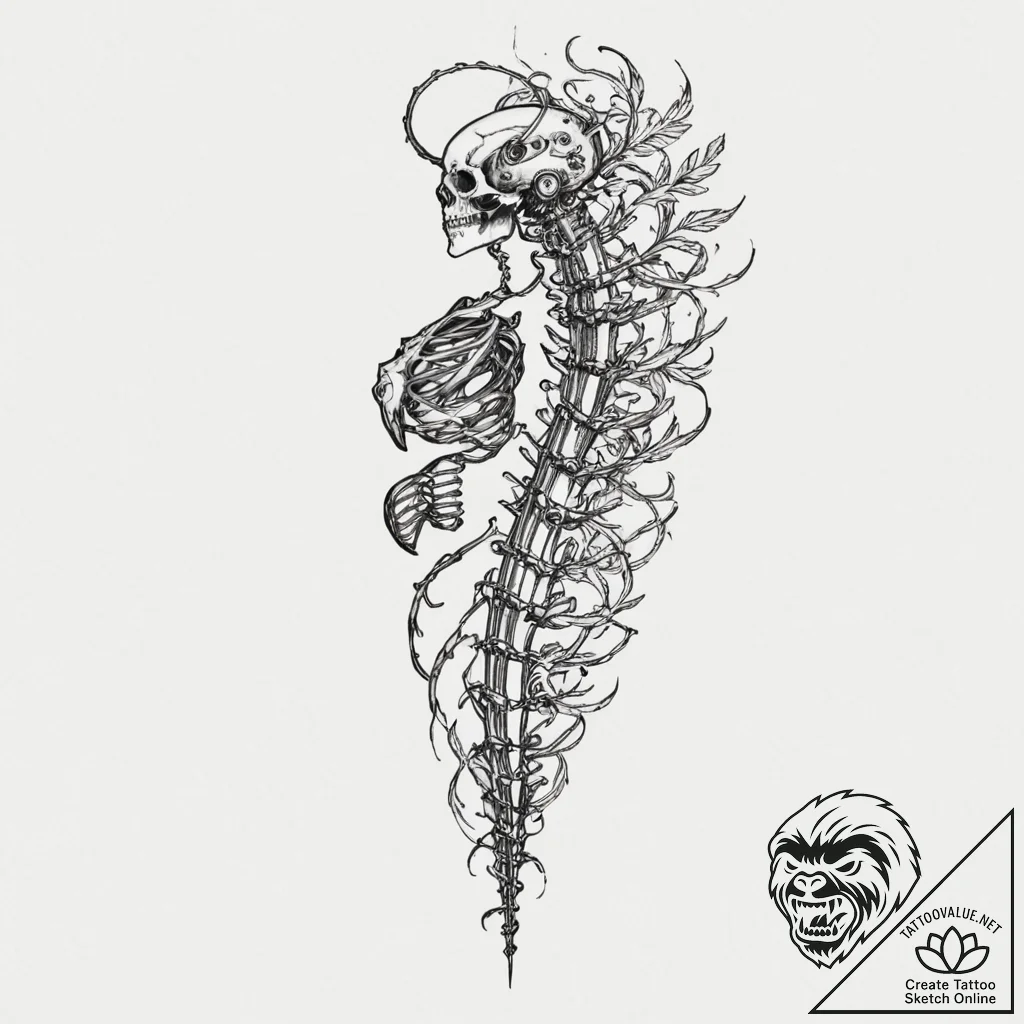 Mechanical spine (sandevistan style), ink ill... - tattoo sketch (№1751344305_0, 01.07.2025 04:31) — tattoovalue.net