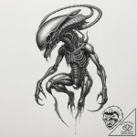 A xenomorph from alien, tattoo line art, soft… – tattoo sketch (№1751345020_0, 01.07.2025 04:43) — tattoovalue.net