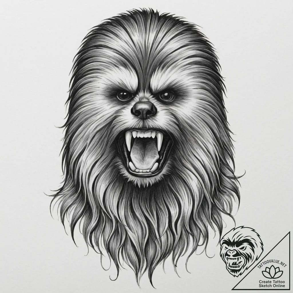 Sketch of chewbacca letting out a mighty roar... - tattoo sketch (№1751345177_0, 01.07.2025 04:46) — tattoovalue.net