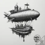 Steampunk airship, concept art for tattoo, bl… – tattoo sketch (№1751345342_0, 01.07.2025 04:49) — tattoovalue.net