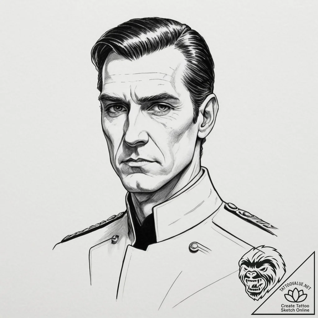 A graphic novel style portrait of grand admir... - tattoo sketch (№1751345499_0, 01.07.2025 04:51) — tattoovalue.net
