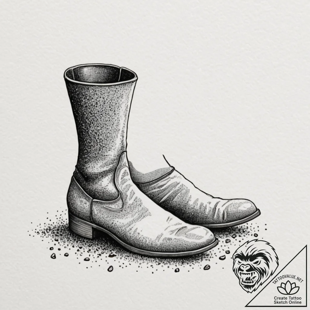 A watercolor tattoo of the big, booted foot f... - tattoo sketch (№1751345979_0, 01.07.2025 04:59) — tattoovalue.net