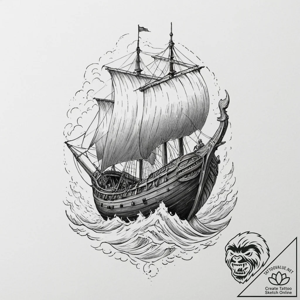 Viking longship in a storm, concept art for t... - tattoo sketch (№1751346057_0, 01.07.2025 05:00) — tattoovalue.net