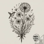 Dandelion with birds, tattoo drawing outline,… – tattoo sketch (№1751346136_0, 01.07.2025 05:02) — tattoovalue.net