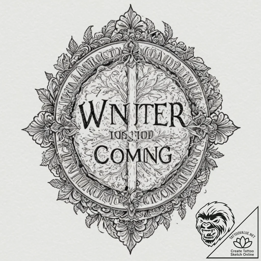A chicano lettering tattoo of "winter is comi... - tattoo sketch (№1751346379_0, 01.07.2025 05:06) — tattoovalue.net