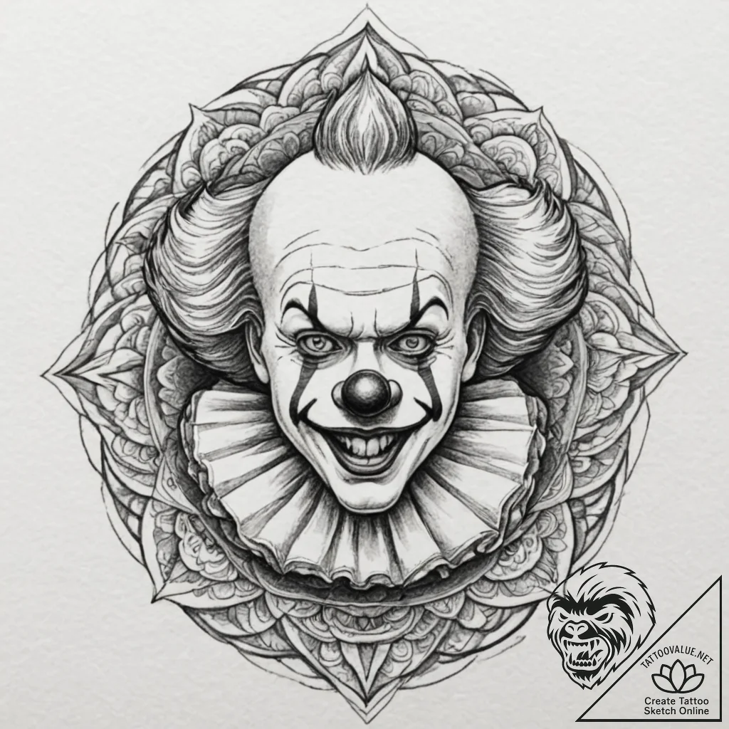 Clown, tattoo drawing outline, clear image, s... - tattoo sketch (№1751346780_0, 01.07.2025 05:13) — tattoovalue.net