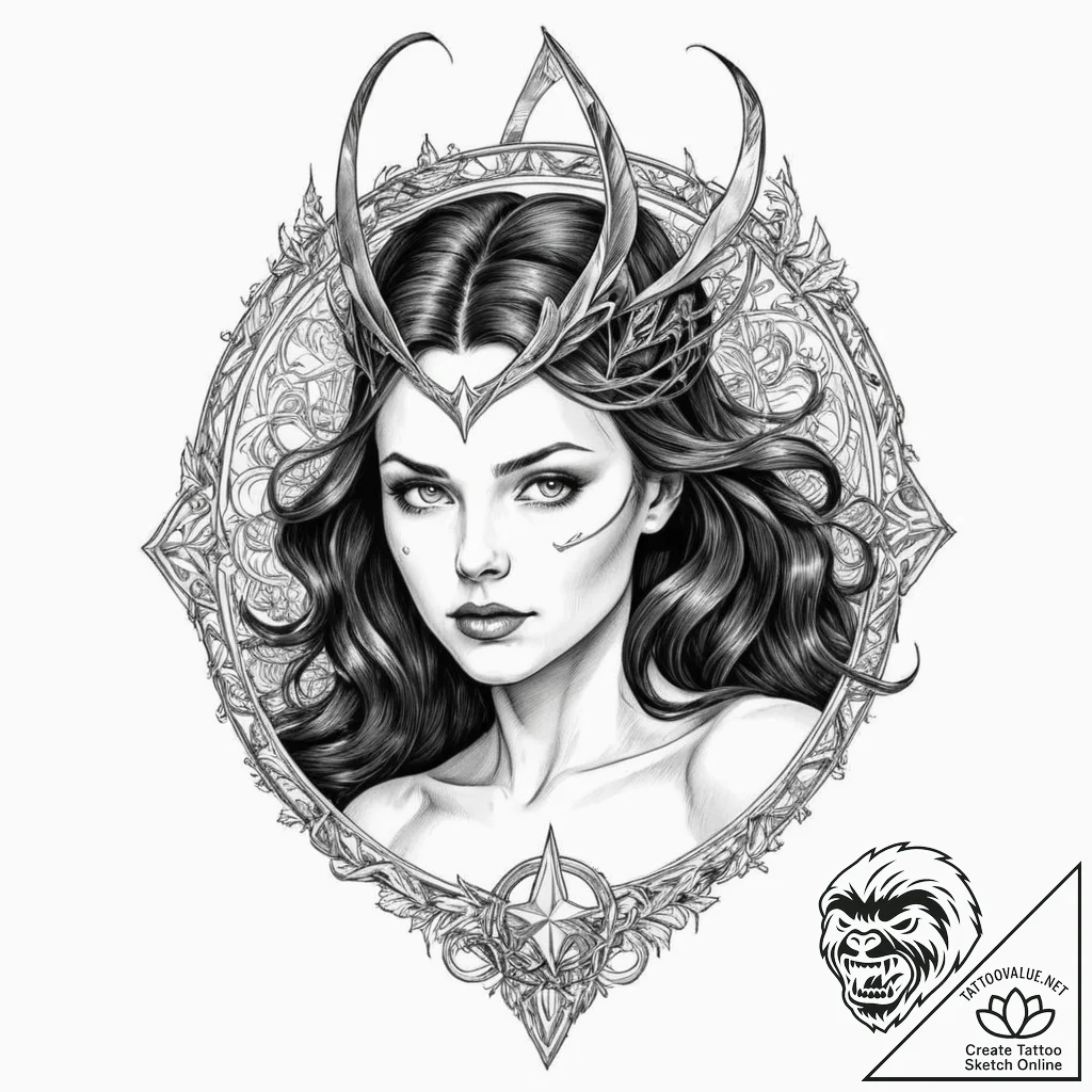 A sketch of the scarlet witch (wanda maximoff... - tattoo sketch (№1751346858_0, 01.07.2025 05:14) — tattoovalue.net
