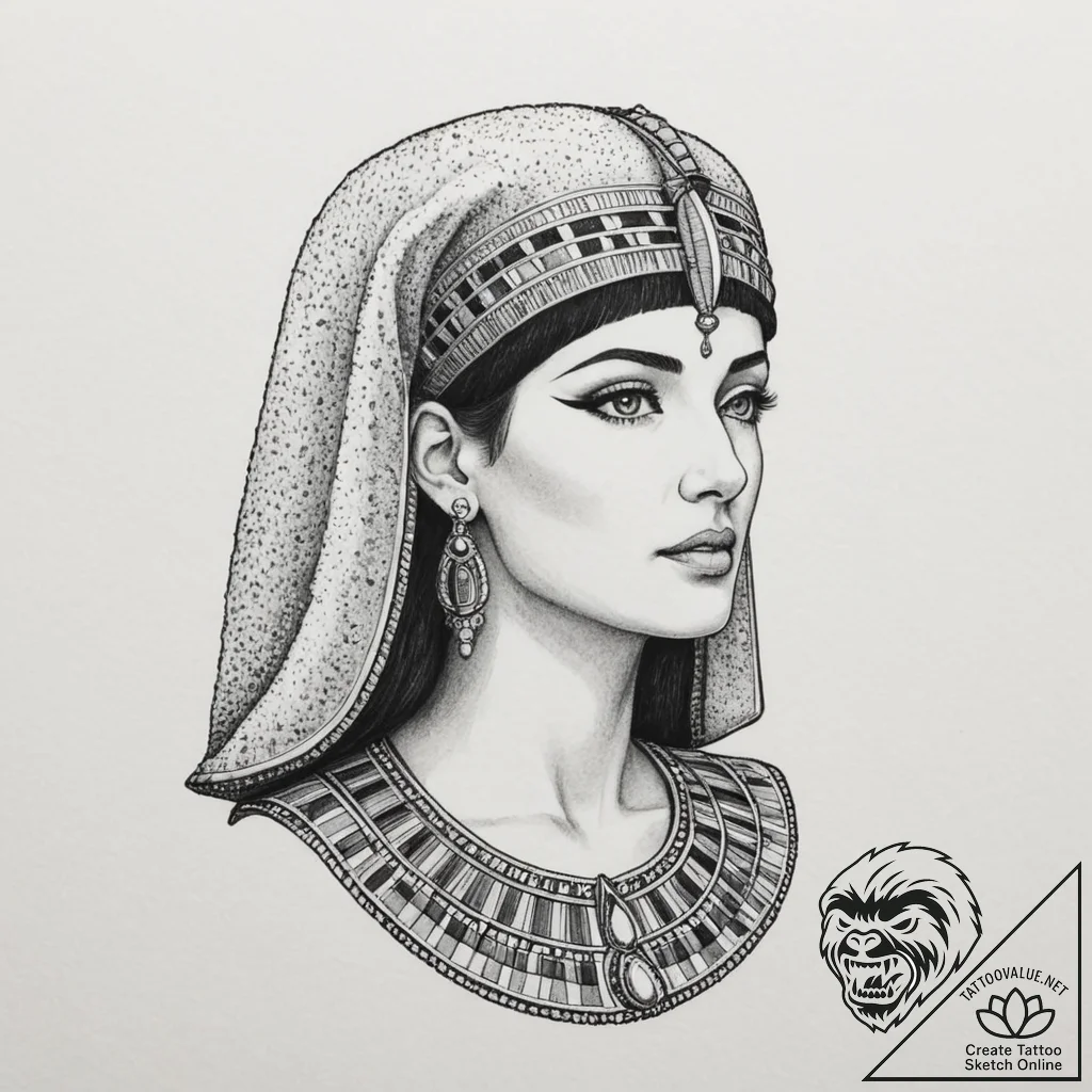 Cleopatra, artistic tattoo sketch, minimalist... - tattoo sketch (№1751347015_0, 01.07.2025 05:16) — tattoovalue.net