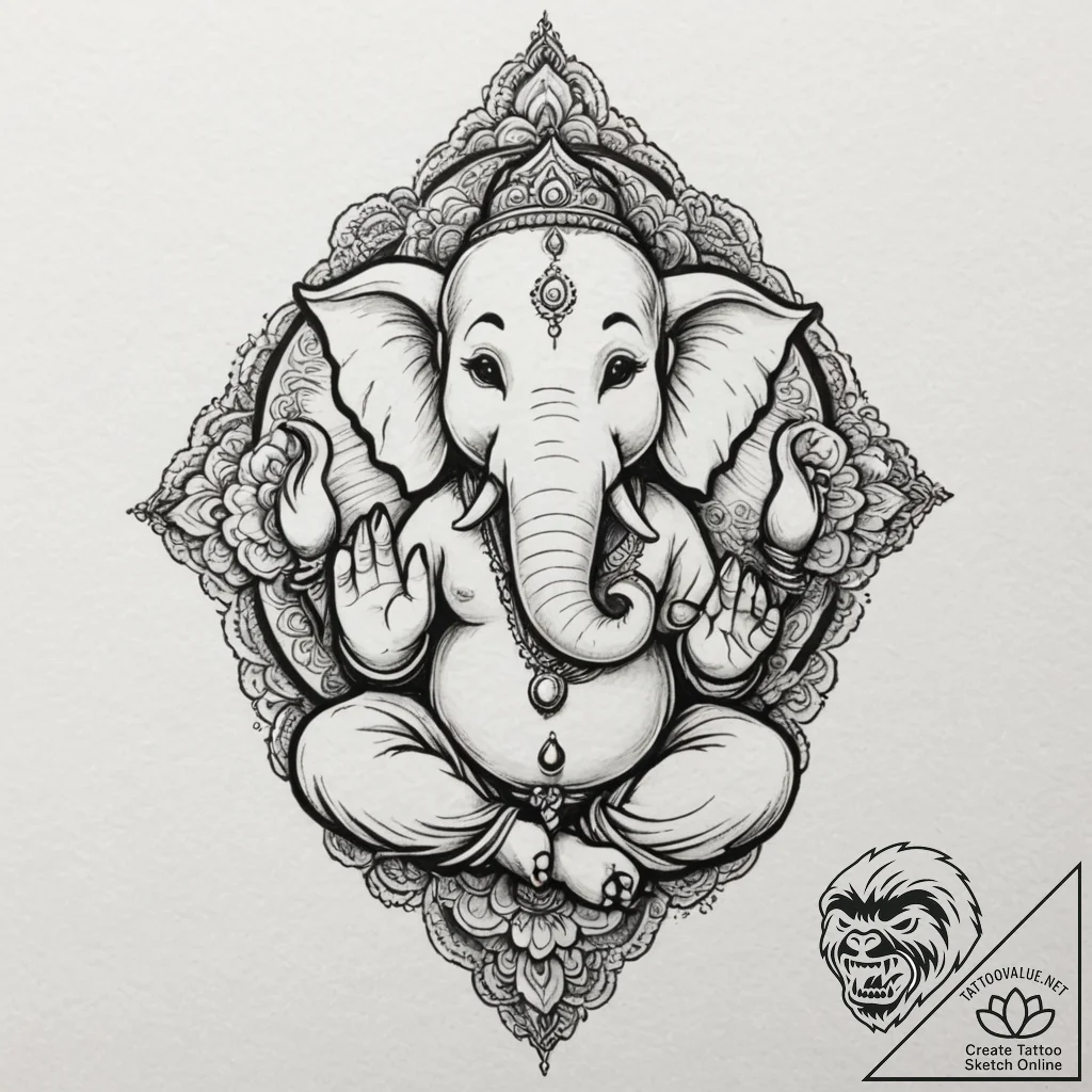 Ganesha, tattoo drawing outline, minimalist a... - tattoo sketch (№1751347094_0, 01.07.2025 05:18) — tattoovalue.net