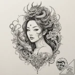 A trash polka design of the borg queen, half… – tattoo sketch (№1751347337_0, 01.07.2025 05:22) — tattoovalue.net