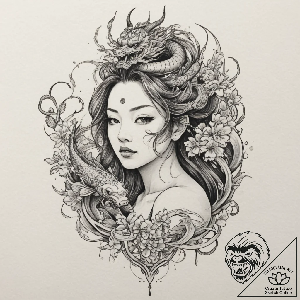 A trash polka design of the borg queen, half... - tattoo sketch (№1751347337_0, 01.07.2025 05:22) — tattoovalue.net