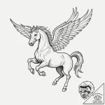 A linework tattoo of a pegasus in flight., ta… – tattoo sketch (№1751347819_0, 01.07.2025 05:30) — tattoovalue.net