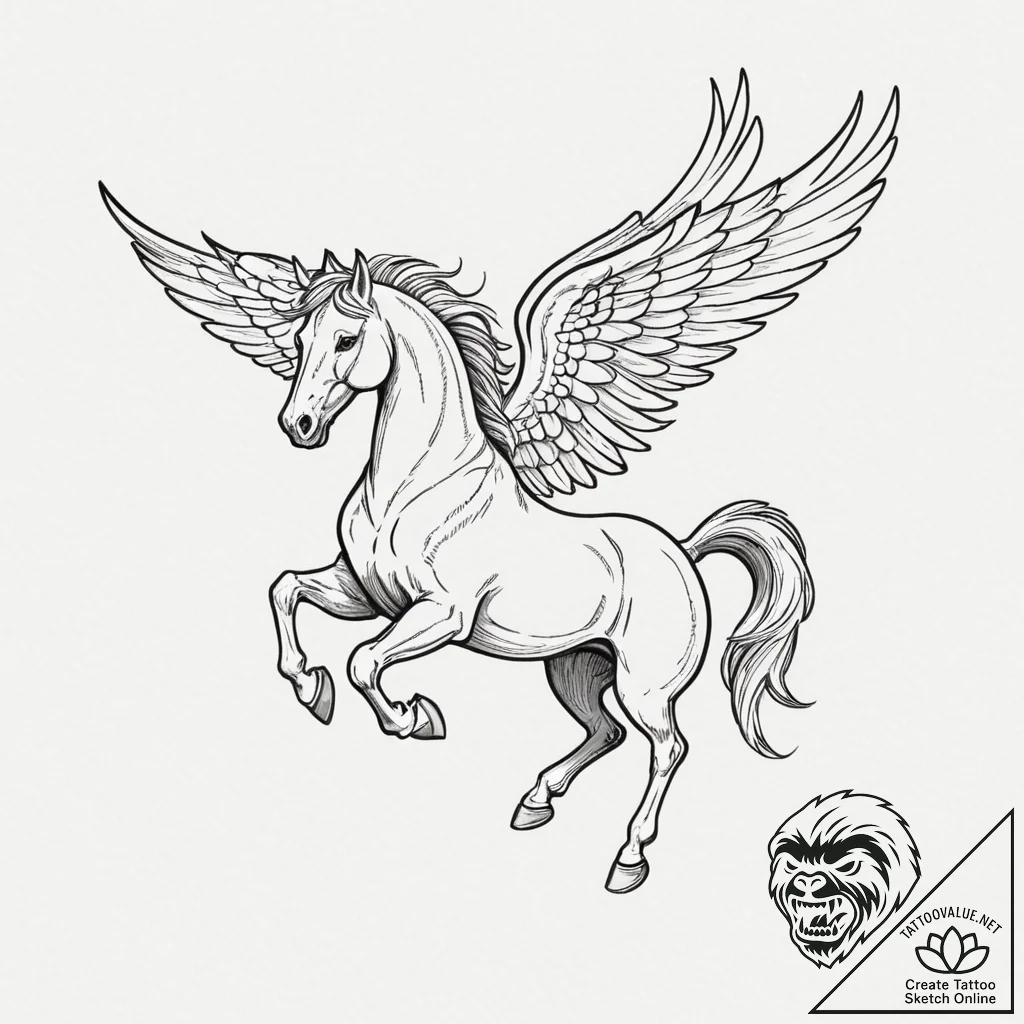 A linework tattoo of a pegasus in flight., ta... - tattoo sketch (№1751347819_0, 01.07.2025 05:30) — tattoovalue.net