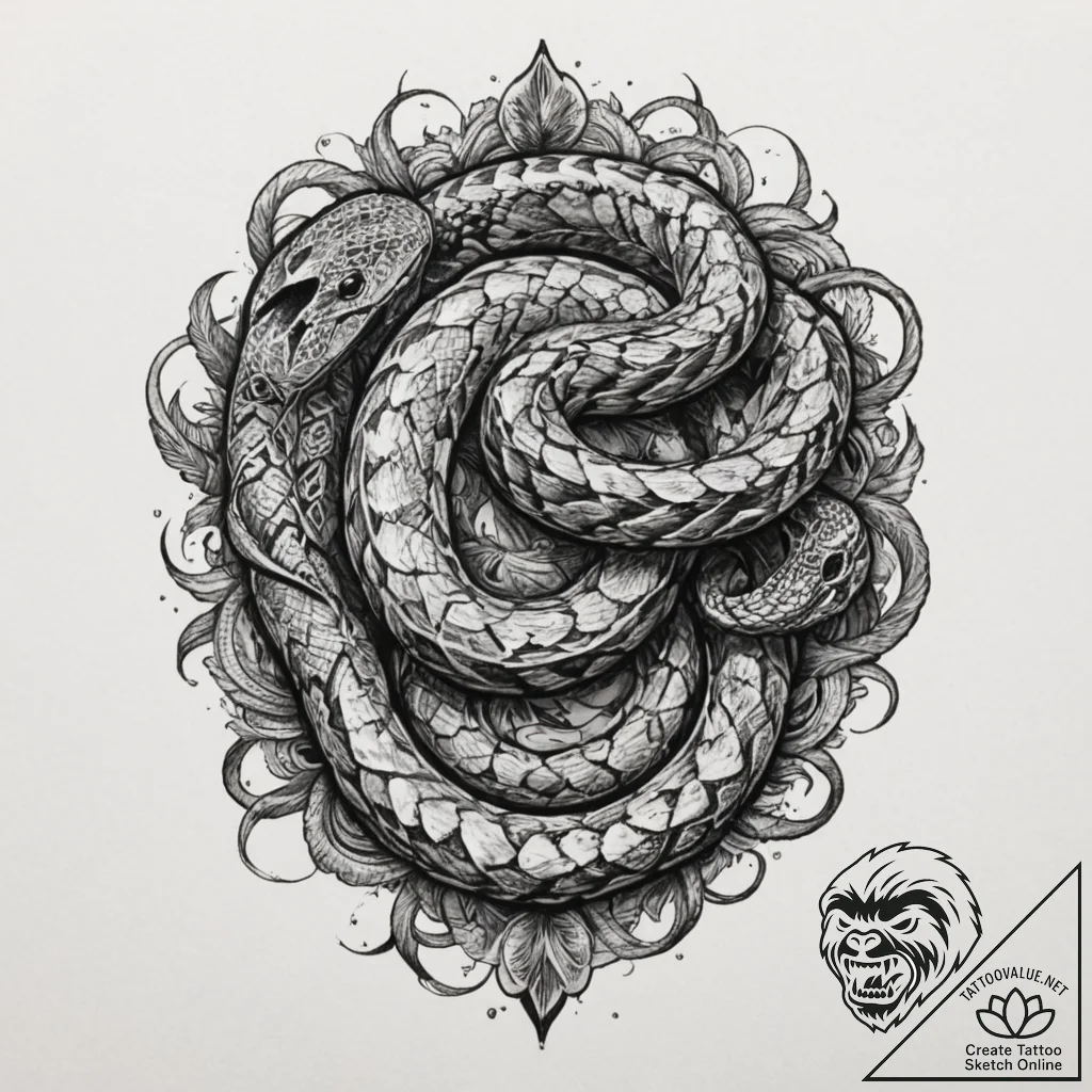 A snake coiled around a crystal, tattoo sketc... - tattoo sketch (№1751348053_0, 01.07.2025 05:34) — tattoovalue.net
