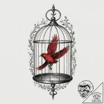 Bird and cage, concept art for tattoo, minima… – tattoo sketch (№1751348601_0, 01.07.2025 05:43) — tattoovalue.net