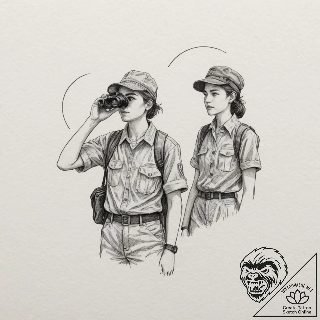 A sketch of the main characters from moonrise... - tattoo sketch (№1751348837_0, 01.07.2025 05:47) — tattoovalue.net