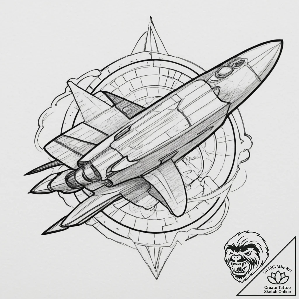 Spaceship blueprint, tattoo flash sheet desig... - tattoo sketch (№1751349005_0, 01.07.2025 05:50) — tattoovalue.net