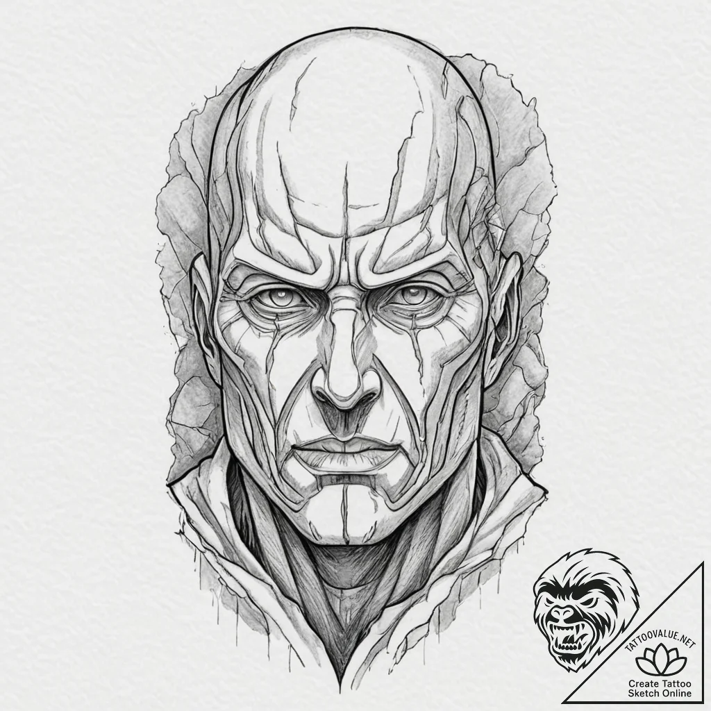 The colossal titan peeking over a wall, tatto... - tattoo sketch (№1751349086_0, 01.07.2025 05:51) — tattoovalue.net