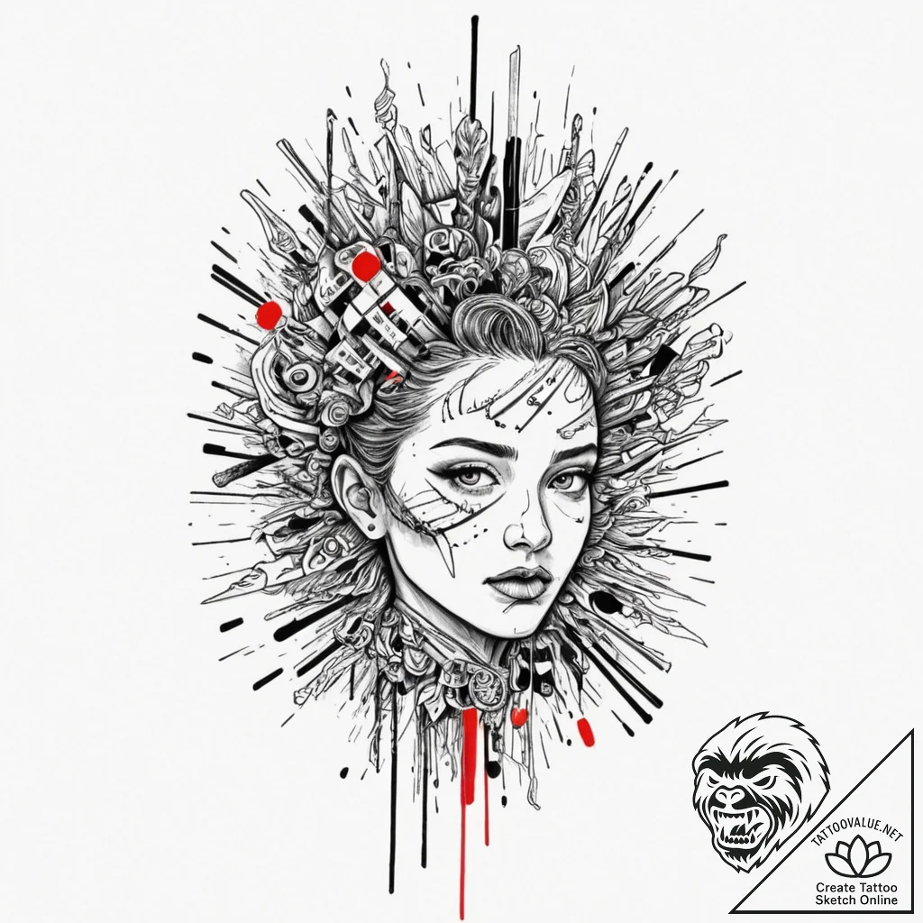 Glitch art effect, concept art for tattoo, bl... - tattoo sketch (№1751349645_0, 01.07.2025 06:00) — tattoovalue.net