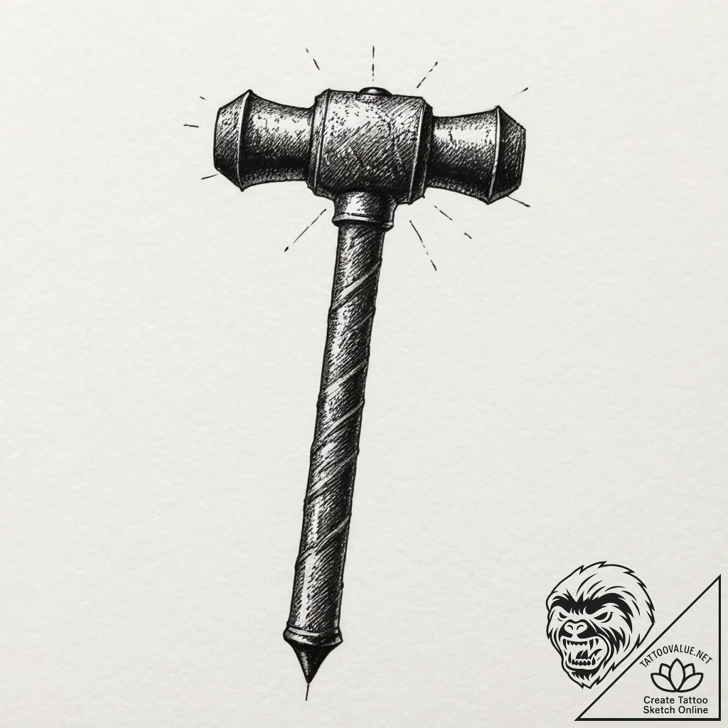 Hammer, ink illustration for tattoo, professi... - tattoo sketch (№1751349881_0, 01.07.2025 06:04) — tattoovalue.net
