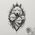 Cerberus, ink illustration for tattoo, on tex… – tattoo sketch (№1751349968_0, 01.07.2025 06:06) — tattoovalue.net