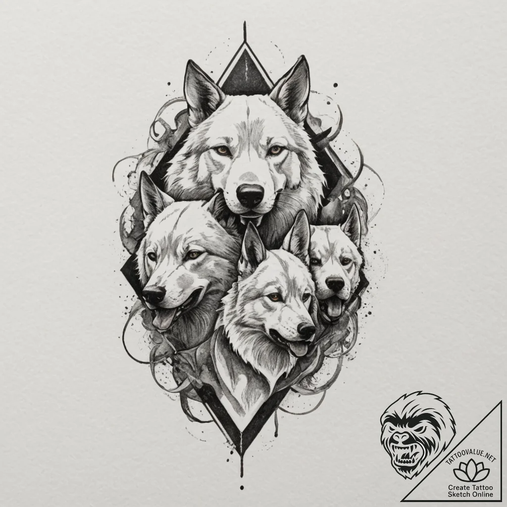 Cerberus, ink illustration for tattoo, on tex... - tattoo sketch (№1751349968_0, 01.07.2025 06:06) — tattoovalue.net