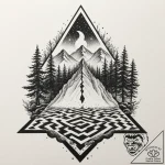 A surrealist tattoo sketch of the black lodge… – tattoo sketch (№1751350959_0, 01.07.2025 06:22) — tattoovalue.net