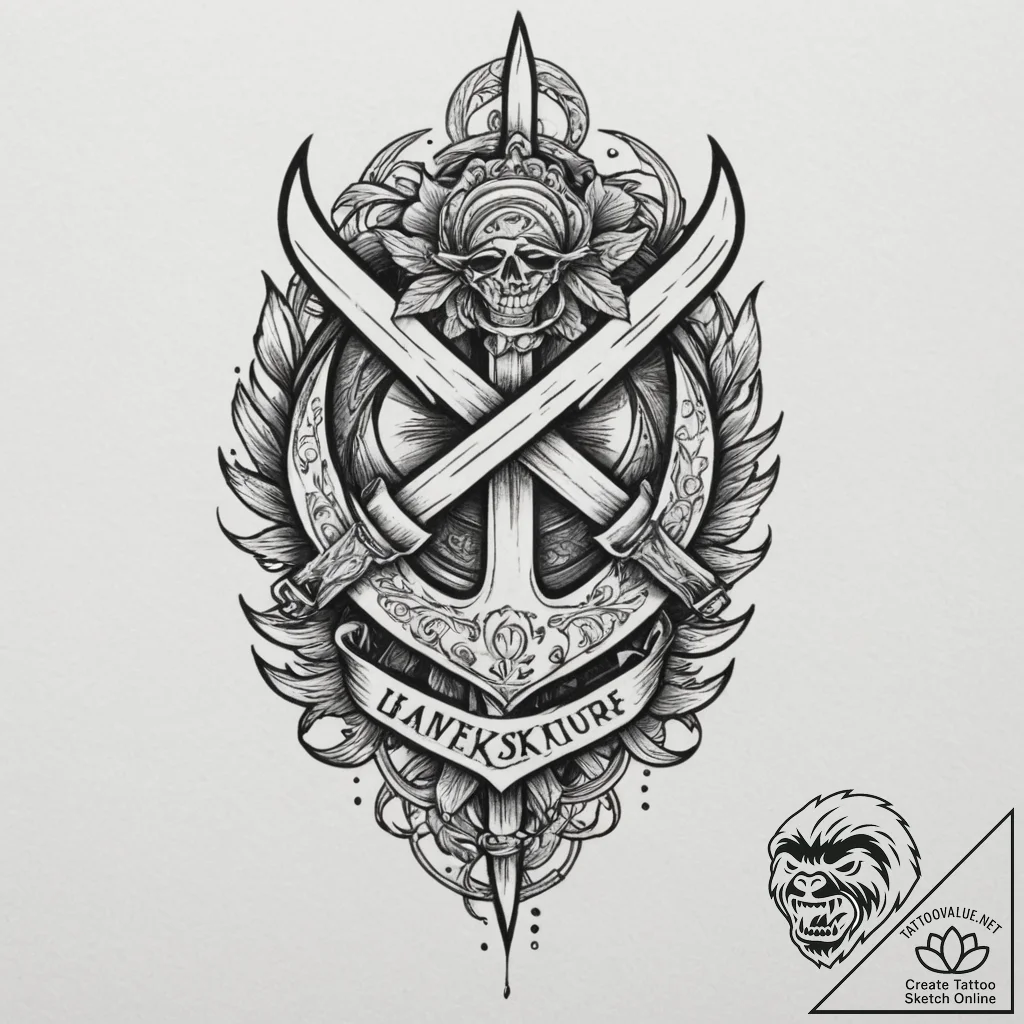 A neo-traditional design of a crysknife, orna... - tattoo sketch (№1751351530_0, 01.07.2025 06:32) — tattoovalue.net