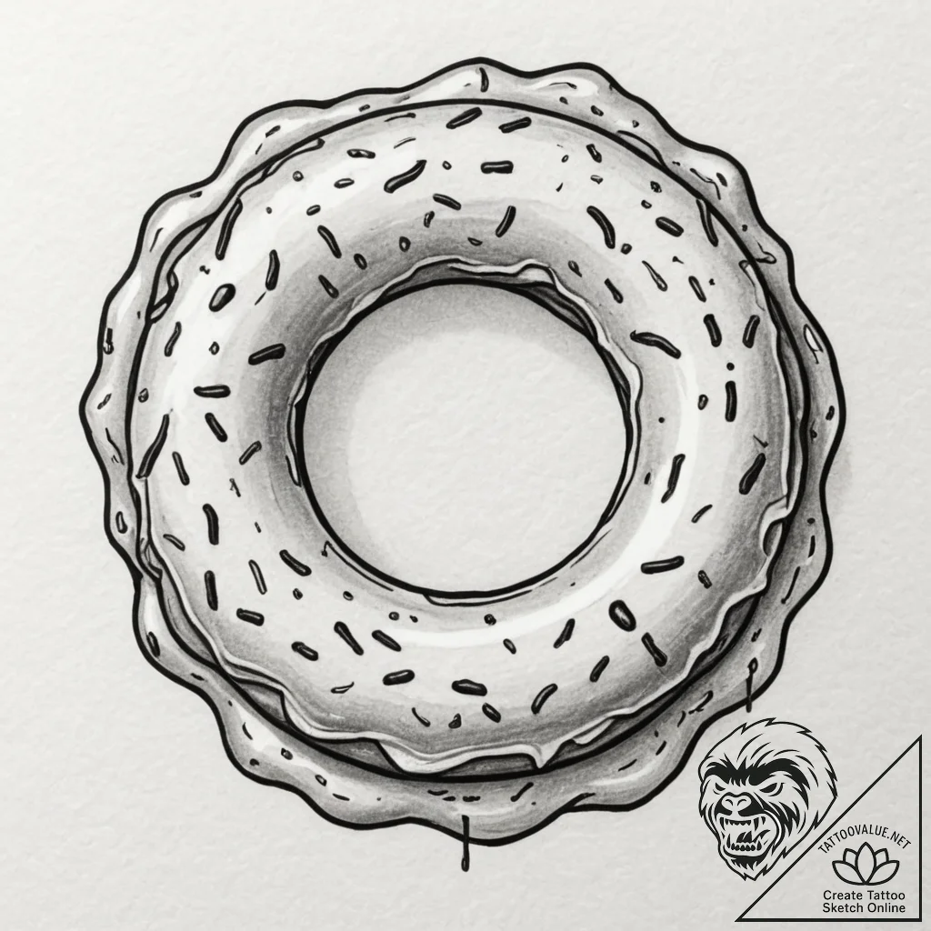 Donut, tattoo drawing outline, subtle drop sh... - tattoo sketch (№1751352415_0, 01.07.2025 06:46) — tattoovalue.net