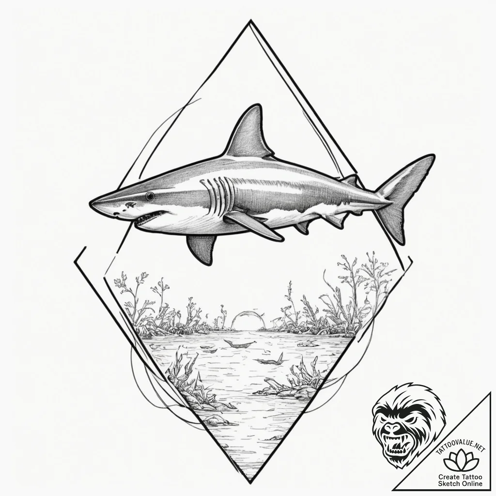 A neo-traditional tattoo of the red shark con... - tattoo sketch (№1751352493_0, 01.07.2025 06:48) — tattoovalue.net