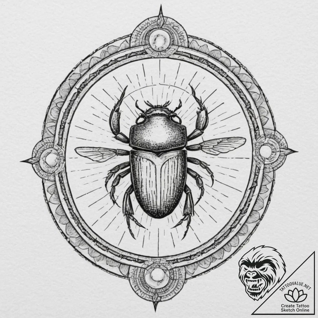 An egyptian scarab pushing the sun (is there,... - tattoo sketch (№1751352650_0, 01.07.2025 06:50) — tattoovalue.net