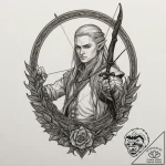 A sketch of legolas with his bow, graceful an… – tattoo sketch (№1751353288_0, 01.07.2025 07:01) — tattoovalue.net
