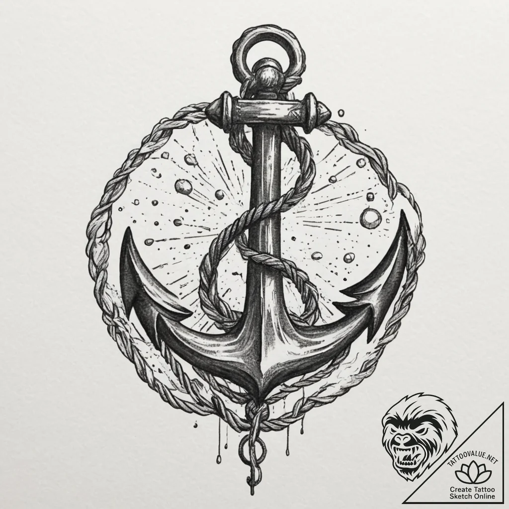 A ship's anchor entwined with rope, tattoo sk... - tattoo sketch (№1751353527_0, 01.07.2025 07:05) — tattoovalue.net