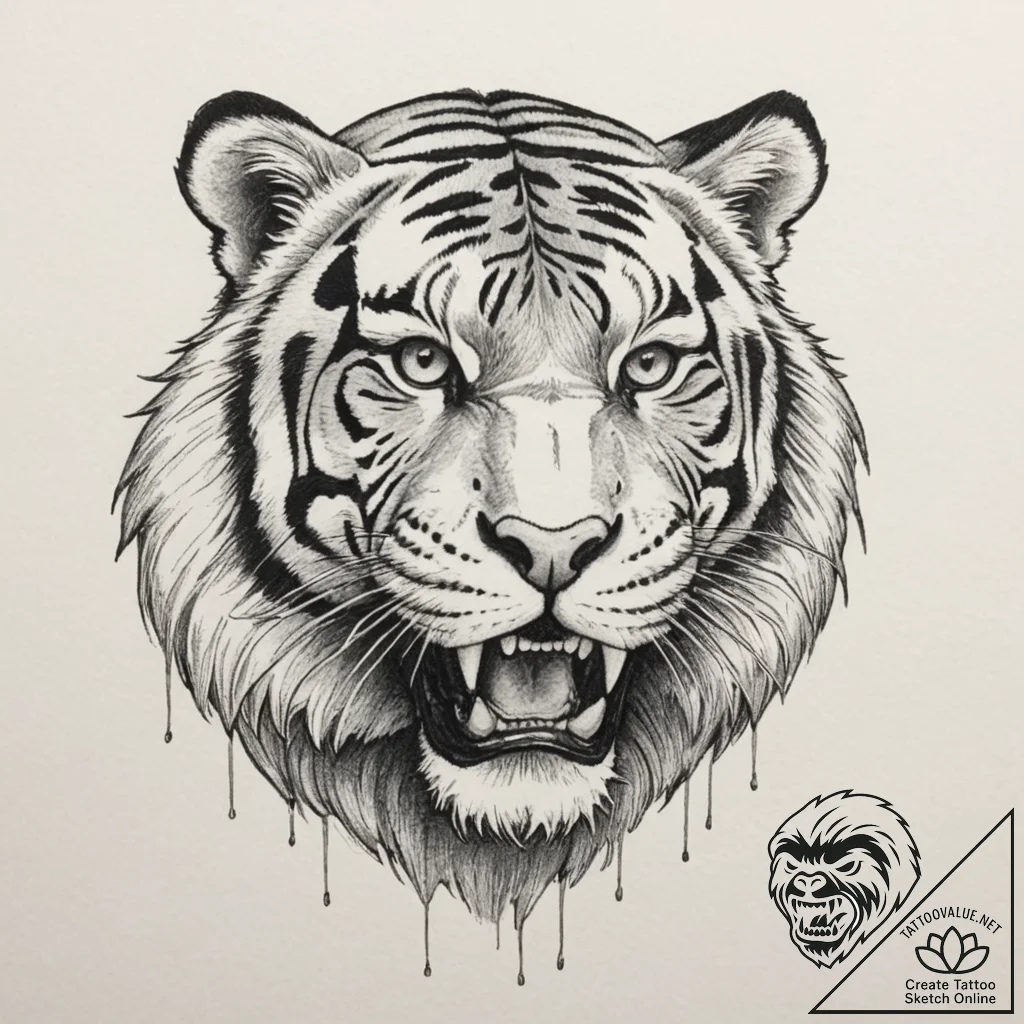 Saber-toothed tiger, concept art for tattoo,... - tattoo sketch (№1751354325_0, 01.07.2025 07:18) — tattoovalue.net