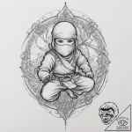 Ninja, ink illustration for tattoo, clear ima… – tattoo sketch (№1751355216_0, 01.07.2025 07:33) — tattoovalue.net