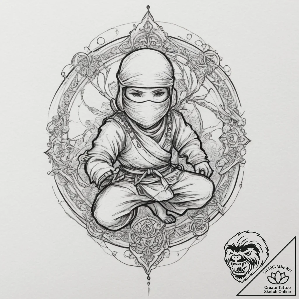 Ninja, ink illustration for tattoo, clear ima... - tattoo sketch (№1751355216_0, 01.07.2025 07:33) — tattoovalue.net