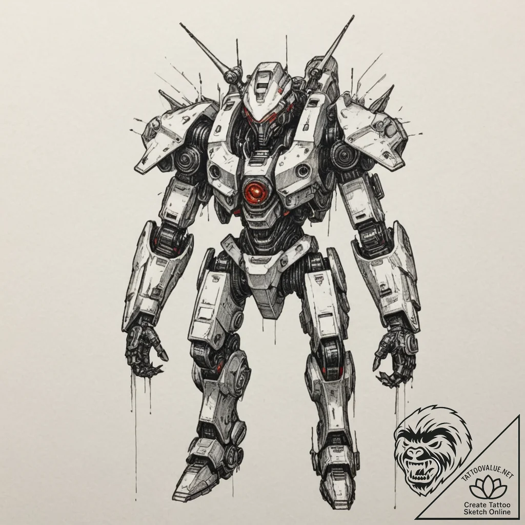 Mech suit, artistic tattoo sketch, detailed c... - tattoo sketch (№1751355373_0, 01.07.2025 07:36) — tattoovalue.net