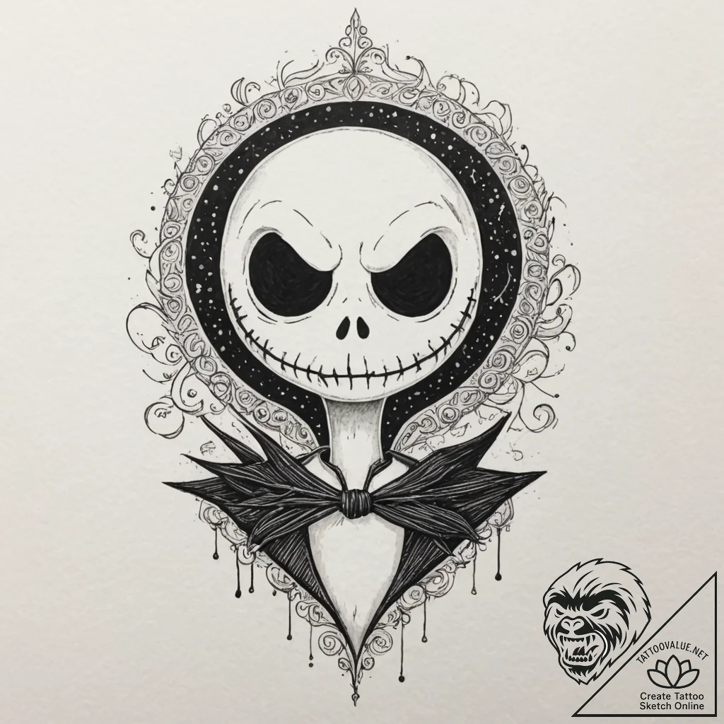 A linework tattoo of jack skellington's face... - tattoo sketch (№1751356016_0, 01.07.2025 07:46) — tattoovalue.net