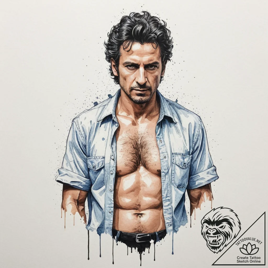 A sketch of dr. ian malcolm, with his iconic... - tattoo sketch (№1751356839_0, 01.07.2025 08:00) — tattoovalue.net