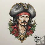 Pirate, tattoo drawing outline, neo tradition… – tattoo sketch (№1751356914_0, 01.07.2025 08:01) — tattoovalue.net