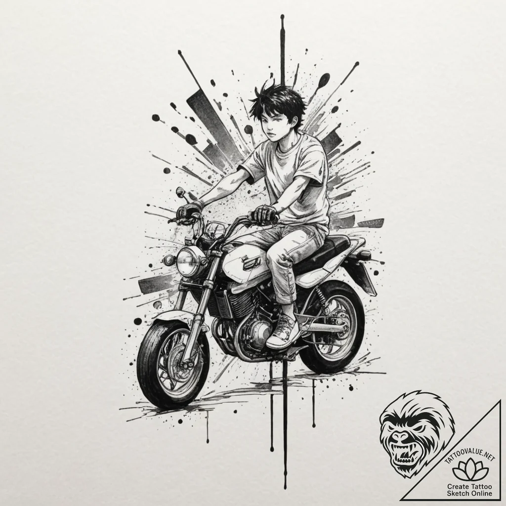 138. (akira) trash polka tattoo of kaneda on... - tattoo sketch (№1751357003_0, 01.07.2025 08:03) — tattoovalue.net