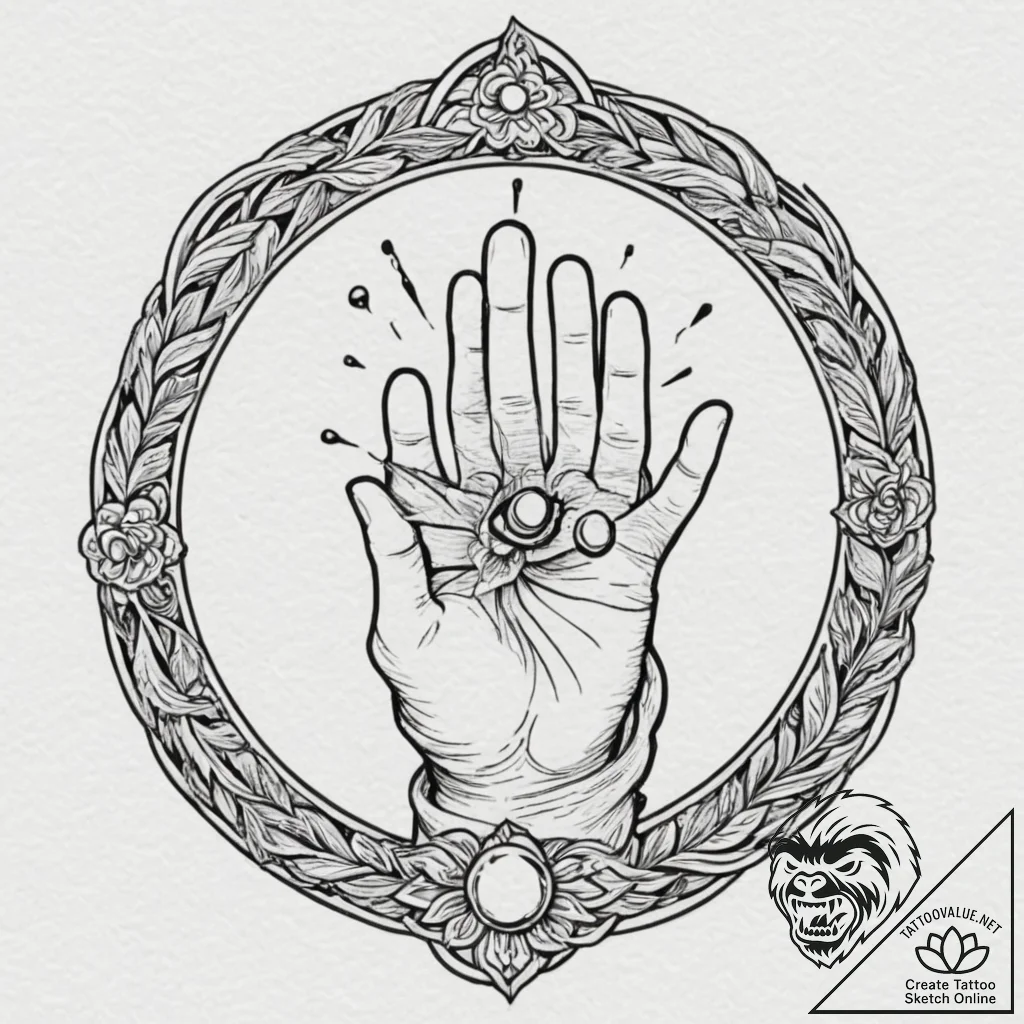 A hand holding a miniature black hole, tattoo... - tattoo sketch (№1751357873_0, 01.07.2025 08:17) — tattoovalue.net