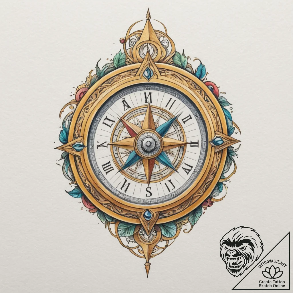 A watercolor sketch of the golden compass (al... - tattoo sketch (№1751357962_0, 01.07.2025 08:19) — tattoovalue.net
