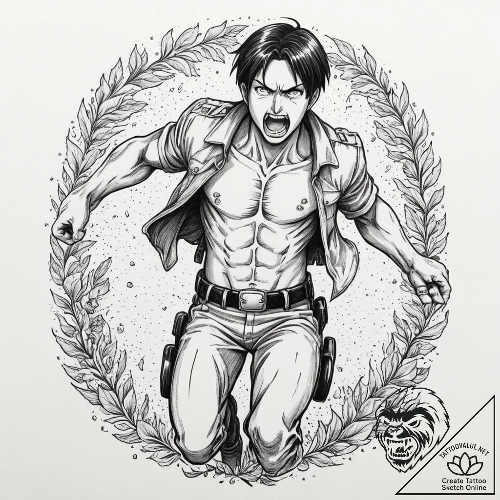 A graphic novel panel of eren yeager in his a... - tattoo sketch (№1751358847_0, 01.07.2025 08:34) — tattoovalue.net
