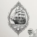Frigate, tattoo flash sheet design, watercolo… – tattoo sketch (№1751359407_0, 01.07.2025 08:43) — tattoovalue.net