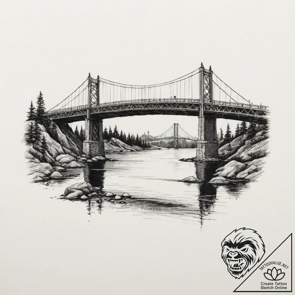 Bridge, tattoo drawing outline, studio lighti... - tattoo sketch (№1751359708_0, 01.07.2025 08:48) — tattoovalue.net